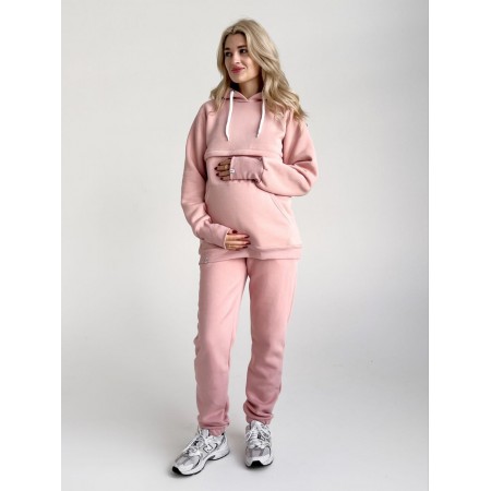 Утепленный спортивный костюм для беременных и кормящих мам с секретом для кормления Пудровый